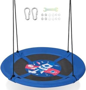 BABY JOY 105 cm Saucer Tree Swing for Kids, Indoor & Outdoor Flying Swing w/Adjustable Hanging Ropes, 900D Oxford Fabric & Galvanized Metal Pipes, for Park, Playground, Backyard, Porch (Rocket)