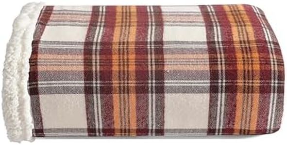 Eddie Bauer Edgewood Plaid Flannel Sherpa Throw Blanket, Red