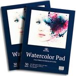 Watercolor Paper Pad 9X12" 2 pack- Cold Press Water Color Sketchbook Pad 30 Sheets 140 lb for Art Painting, Drawing, Wet & Mixed Media - Water Coloring Paint Paper for Artist & Kids