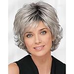 Silver Grey Wigs for Women Omber Gray Haircuts Short Wig with Bangs Natural Wavy Synthetic Hairstyles