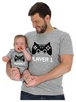 Tstars Gamer Dad and Son Matching Shirts Fathers Day Player 1 & 2 Daddy and Me Outfits Dad Gray Large/Baby Gray 6M (3-6M)