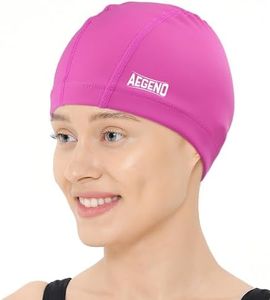 Aegend Fabric Swim Cap, Silicone Waterproof Layer - Breathable Cloth Swimming Cap, Keep Hair Dry with Hight Elasticity for Women Men Youth Kids, 2 Sizes to Choose (Pink, Large)