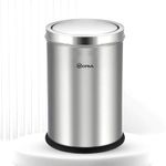 Mofna Stainless Steel Swing Dust Bin, Garbage Bin Trash can with Removable lid Round Shape Silver Color (Set of 1) Slim and Fingerprint-Proof Finish Diameter x Height- (14x28 Inches, 70Liter, Silver)