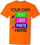 Custom T-Shirts for Men and Women Design Your Own Personalized Shirt with Text Image Logo Customizable Front and Back Print Soft Cotton Tee Orange