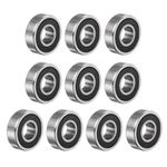 uxcell R4-2RS Deep Groove Ball Bearing, 10pcs 1/4" x 5/8" x 10/51" Chrome Steel Z2 Double Rubber Sealed Bearing