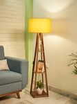 Crosscut Furniture Wooden Floor Lamp with Shelf (Fresh Yellow). LED Bulb Included- Diwali Decoration Items