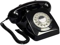 GPO 746 Rotary 1970s-style Retro Landline Phone - Curly Cord, Authentic Bell Ring - Black