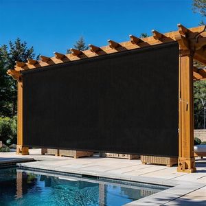 Solace Shade Outdoor Roller Shades for Patio 12'Wx8'H Black, 90% UV Block & Privacy Protection Outdoor Blinds, Cordless Porch Shades Outdoor Roll Up with Splicing Design 20-Min Install