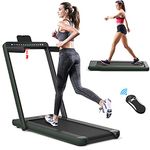 COSTWAY 2 in 1 Under Desk Treadmill, 2.25HP Folding Walking Running Machine with Dual LED Displays, Bluetooth Speaker & Remote Control, Electric Motorized Treadmills for Home Office (Green)
