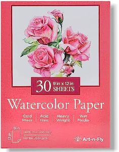 Art-N-Fly Watercolor Paper Pad 9x12" 30 Sheets - Cold Press Water Color Sketchbook Pad 140 lb for Art Painting, Drawing, Wet & Mixed Media - Water Coloring Paint Paper for Artist & Kids