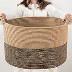 INDRESSME Extra Large Storage Basket 21.7" x 13.8", Woven Laundry Basket for Pillows,Blanket Basket for Living Room,Toy Storage Basket with Handles Storage Bins, Clothes Hamper, Black Jute