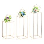 Nuptio Wedding Centerpieces for Tables with Acrylic Panel - 3 Pcs 15.7/23.6/31.5 inch Tall Gold Vases for Centerpieces - Flower Stand for Centerpiece Table Metal Vase Column Stand Party Decorations