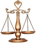 OwlGift Vintage Metal Lawyer Scale of Justice Libra, Decorative Jewelry Storage, Tray Cosmetic Organizer, Farmhouse Candleholder Display, Home Décor Centerpiece Stand – Golden, 15“ W x 17” H