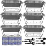 Chafing Dish Buffet Set, Half Size, Disposable Catering Supplies -6 Pack- Food Warmers for Parties, Incl Wire Racks, Fuel, Aluminum Water Pans, Food Pans, Serving Utensils -Single Pan Food Warmer