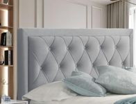 luxisleepltd Plush Velvet Tufted Upholstered Headboard for Divan Bed, 66-112 cm Tall, Grey, Black, Brown, Cream, Queen Size (Silver, 5ft-30''Tall)