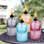 FAN-Torches 4 Pack Glass Table top Torch,13.5 oz Citronella Torches for Outside,Refillable Flame Light Torch with Wicks and Covers, Landscape Lanterns Torches for Yard,Patio, Garden,Party Decor, DIY.