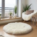 Woolous Sheepskin Rug Large 100cm Round New Zealand Sheepskin Rugs, Fluffy Shaggy Soft Wool Fur Carpet For Living Room, Bedroom, Bedside (Ivory White)