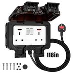 FOVNOT Outdoor Socket Waterproof Double Socket, Outdoor Plug Sockets Waterproof with 3M Extension Lead Double Outside Socket 13A IP66 Wall Electrical Outlet Waterproof Socket Outside Plug Sockets Box