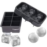 Ticent Ice Cube Trays (Set of 2), Silicone Sphere Whiskey Ice Ball Maker with Lids & Large Square Ice Cube Molds for Cocktails & Bourbon - Reusable & BPA Free