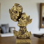 ALILA Golden Leaf Couple Faces Statue Showpiece Idol for Gifting & Home Table Decoration Vastu Lucky, 12.5 Inches Height