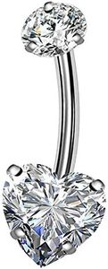 OUFER Titanium Belly Rings 14G G23 Solid Titanium Faceted Cubic Zirconia Heart Navel Rings Belly Button Body Piercing Jewelry