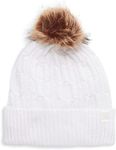 Calvin Klein Women`s Faux Fur Cable Knit Pom Pom Beanie (as1, Alpha, one_Size, Standard, Cream, One Size)