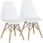 Giantex Eames Dining Chairs, Molded Shell Plastic Chairs w/Wood Legs & Ergonomic Backrest, Pre Assembled, Modern Armless Chairs for Kitchen, Eiffel DSW Style Side Chairs (White, Set of 2)