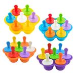 4PCS Silicone Ice Lolly Moulds, Colorful Mini Popsicle Mold with Plastic Sticks, Reusable Popsicle Moulds and Ice Cream Mold, 7-Cavity DIY Ice Pop Mold for Homemade Food