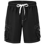 donhobo Mens Beach Shorts Swimming Trunks Quick Dry Swim Suits for Board Bathing Casual Surfing Pants with Pocket (Black,3XL)