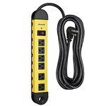 DEWENWILS Metal Power Bars with Surge Protector, 6-Outlet Heavy Duty Power Strip with 15FT Long Extension Cord, 14AWG/3C, 1800W/15A, 900 Joules, Low Profile Flat Plug, Wall Mountable, UL Listed