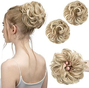 SARLA 2PCS Messy Hair Bun Hair Pieces Wavy Curly Synthetic Updo Fake Scrunchies Ponytail Extension for Women Dirty Blonde