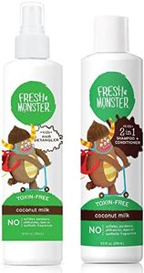 Fresh Monster Hair Detangler Spray & 2-in-1 Shampoo & Conditioner, Coconut, Toxin-Free, Hypoallergenic & Natural (8.5 oz each)