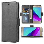 Compatible with Samsung Galaxy Grand Prime J2 Prime Wallet Case Wrist Strap Lanyard and Leather Flip Card Holder Stand Cell Accessories Mobile Folio Phone Cover for Glaxay 2 2J Plus Women Men Black