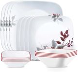 Corelle Kyoto Leaves 16pc, Service for 4, Dinnerware Set, 8 plates bowls, Chip & Break Resistant, Dinner and Corelleware White