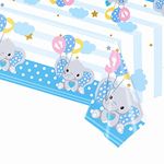 137*274cm Blue Elephant Baby Boys Party Table Cloth Table Cover ,Rectangular Plastic Disposable Gender Reveal Tablecloth Tablecover Party for Picnic,Boys Baby Shower Birthday Table Decorations