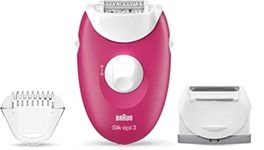 Braun Silk-épil 3 Epilator for Women for Long-Lasting Hair Removal, Shaver and Trimmer Head & Trimmer Comb, 20 Tweezer System, UK 2 Pin Plug, 3-410, White/Pink