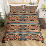 Bohemian Geometric Bedding Set Queen Size, Vintage Circle Rhombus Print Tribal Duvet Cover for Adult Men Bedroom Gift, 2 Pillowcases Colorful Ethnic Indian Aztec Style Comforter Cover, Polyester