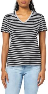 Tommy Hilfiger Classic Cotton V-Neck T-Shirts for Women, Black/Bright White, X-Large