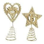 Yardenfun 2pcs Cupid Angle Tree Topper Gold Tree Top Table Centerpiece Topper Star Treetop Holiday Tree Angel Tree Topper Valentines Day Table Sign Metal Decor Christmas Wrought Iron Crafts