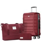 SHOWKOO Carry on Suitcase 20-Inch Small Set PC+ABS Hard Shell Lightweight Durable Travel Cabin Luggage with Travel Duffels Bag + Toiletry Bag -Red