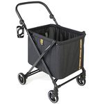 MY DUQUE - MAX shopping caddy, personal shopping trolley, foldable shopping trolley on 4 wheels, suspension, height adjustment handle, foot brake, cup holder, modern design, load capacity up to 25 kg