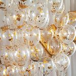 ITAF Golden Glitter Transparent Confetti Balloons For Balloon Garland/Birthday/Anniversary/Baby Shower/Bachelorette/Engagement & Cocktail Party Decorations - Pack of 20