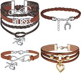 Bonuci 4 Pieces Horse Bracelet Horse Party Favors Infinity Bracelet Horse Charm Handmade Leather Horse Bracelet Adjustable Jewelry (Cute Style)