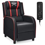 Giantex Massage Gaming Recliner Chair, Racing Style Single Recliner Sofa w/Cushion, Adjustable PU Leather Recliner Home Theater Seat for Living Room (Red)