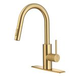 KRAUS Oletto™ Single Handle Pull Down Kitchen Faucet in Brushed Brass Finish