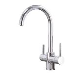 KEOKBON 3 Way Kitchen Tap with Water Filter, Drinking Water Kitchen Sink Tap, 360° Swivel Kitchen Mixer Spout with 2 Lever，Solid Brass, Chrome