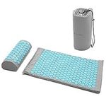 Navaris Acupressure Mat and Pillow Set - Acupuncture Mat for Back, Neck, Shoulders, Muscles, Relaxing - Includes Carry Bag - Grey/Blue