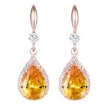 Linawe Rose Gold Yellow Earrings for Women, Imitation Diamond Dangle Drop Chandelier Rhinestone Citrine Cubic Zirconia Crystal Wedding Earrings, Lemon Jewelry Set