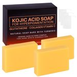 Pure Kojic Acid Skin Brightening Soap,3*100g Soap Bar for Deep Facial & Body Skin Cleaning with A Foaming Net, Face and Body Bar for Skin Moisturizing, Improve Uneven Skin Tone, Gently Healing Acnes