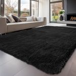 Sour Lemon Rugs Living Room 240x300cm, Black Area Rugs for Bedroom, Washable Anti Slip Extra Large Shaggy Soft Rug Fluffy Modern Floor Carpets Mat Beside Rugs for Kids Living Room